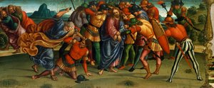 القبض على المسيح ، تفاصيل من بريلا للرثاء على المسيح الميت بواسطة لوكا سينيوريلي (1441-50-1523) ، تمبرا على خشب ، 270 × 240 سم بواسطة لوكا سينيوريلي