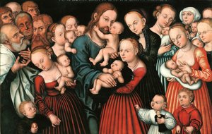 بالألمانية: Christus segnet die Kinder المسيح يبارك الأطفال. بواسطة لوكاس كراناش الأكبر