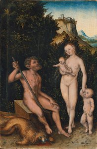 بالألمانية: Familie der Naturmenschen / Faunenfamilie عائلة رجال البرية / عائلة من الحيوانات البرية بواسطة لوكاس كراناش الأكبر