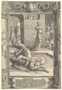 Jael Killing Sisera ، إطار زخرفي ، كاليفورنيا. 1517. بواسطة لوكاس فان ليدن
