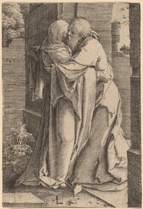 القديس يواكيم يحتضن القديسة حنة بواسطة Lucas van Leyden