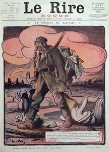 كاريكاتير جندي ألماني ، من الغلاف الأمامي لـ "Le Rire Rouge" ، 20 مارس 1915 بواسطة لوسيان ميتيفيت