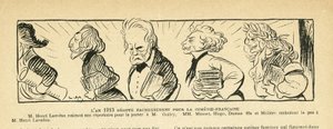 رسم توضيحي في Le Rire ، 04/01/13 - عام 1913 ... - المسرح ، الكوميديا الفرنسية - Hugo Victor ، Dumas Alexandre (fils) ، Lavedan Henri (1859-1940) ، Guitry Sacha ، Musset Alfred ، Moliere (النقش) بواسطة لوسيان ميتيفيت