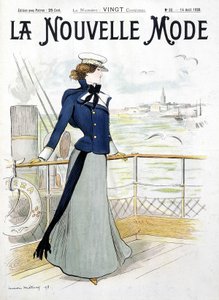 Sailing: woman on the deck of a boat - drawing by L. Metivet, in “” La Nouvelle Mode”” بواسطة لوسيان ميتيفيت
