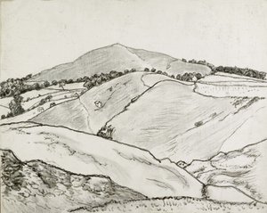 Cefn Bryn ، 1933 (طباشير أسود وغسل زيت على قماش مرسوم على متنه) بواسطة لوسيان بيسارو