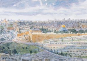 القدس من جبل الزيتون ، 2019 (بدون ورق على ورق) بواسطة لوسي ويليس
