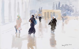 حجاج في الحرم القدسي ، القدس ، 2019 (بدون ورق على ورق) بواسطة لوسي ويليس