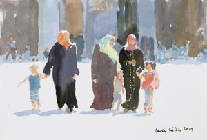 زيارة المسجد ، دمشق ، سوريا ، 2019 (بدون ورق على ورق). بواسطة لوسي ويليس