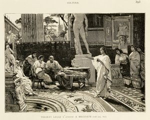 Maecenas يستمع إلى Virgil وهو يقرأ Aeneid ، رسم توضيحي لـ Lodovico Pogliaghi (1857-1950) للتاريخ المبكر لروما ، بقلم Francesco Bertolini (1836-1909) ، طبعة Fratelli Treves ، ميلان بواسطة لودوفيكو بوغلياجي