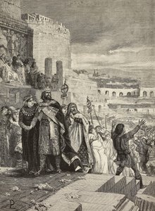 زواج أوغو وماروزيا ، موكب زفاف بحضور البابا ، نقش بواسطة إي مانكاستروببا من لوحة لودوفيكو بوجلياغي (1857-1950) ، من L