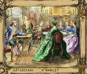 La Lecture de Hamlet (شكسبير) - قراءة هاملت - يوهان فولفغانغ فون غوته في ستراسبورغ 1770 - نقش بعد لودفيغ بيتش (1824-1911) بواسطة لودفيج (بعد) بيتش