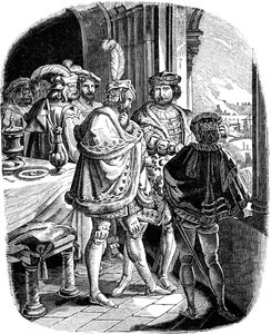 وجبة فريدريك الأول في قلعة هايدلبرغ 1462 توضيح من تاريخ الشعب الألماني بقلم إي دولر ، 1840