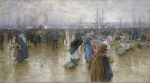The Fishmarket in Altona، 1890 pastel on cardboard
