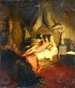 عارية على سرير أحمر
