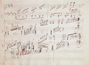 النوتة الموسيقية لـ "" Sonata pour piano n * 14 en do diese minis "" Sonata au clair de lune "من تأليف الملحن الألماني Ludwig van Beethoven (1770-1827) تم تلحينها عام 1801. House، Natale de Beethoven، Bonn. ألمانيا