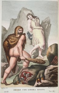 هرقل يحفظ Hesione أو Ercole che Libera Enione ، الكتاب الحادي عشر ، رسم توضيحي من Ovid&39;s Metamorphoses ، فلورنسا ، 1832 (نقش يدوي) بواسطة لويجي أديمولو