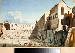 موقع البناء لهدم كنيسة ودير سانت دومينيكا في جنوة (Watercolor ، حوالي 1825) بواسطة لويجي جاريبو