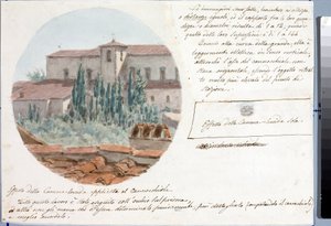 منظر تلسكوب لكنيسة سان سالفاتور المونت بالقرب من فلورنسا (الرسم والألوان المائية ، حوالي 1833) بواسطة لويجي جاريبو