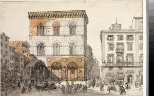 منظر لكنيسة Orsanmichele في فلورنسا (ألوان مائية ، حوالي 1820) بواسطة لويجي جاريبو