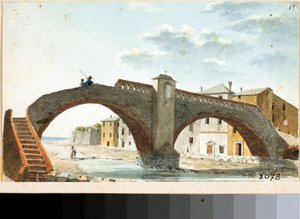 منظر للجسر فوق نهر ليرا في فولتري ، جنوة (ألوان مائية ، حوالي 1820)