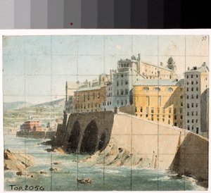 منظر للأسوار على البحر في جنوة (ألوان مائية ، حوالي 1822) بواسطة لويجي جاريبو