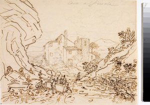 عمال في مقلع في فيسولي بالقرب من فلورنسا (الرسم بالحبر ، حوالي 1823) بواسطة لويجي جاريبو