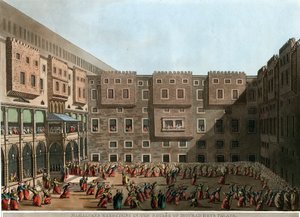 "" المماليك يمارسون الرياضة في ساحة قصر مراد باي) طباعة حجرية بواسطة لويجي ماير (1755-1803) - 1802 مقاس 22.9x31.6 سم مجموعة خاصة بواسطة لويجي ماير