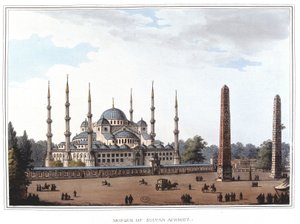 Mosquee of Sultan Ahmed (1609-1616), Istanbul. in “” Views in the Ottoman Dominions, in Europe, in Asia, and some of the Mediterranean islands””” from the original drawings taken by Luigi Mayer, London بواسطة لويجي ماير