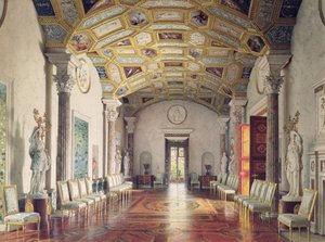 قاعة العقيق الكبرى في قصر كاترين في Tsarskoye Selo ، 1859 (مرحاض لونه أبيض على ورق)