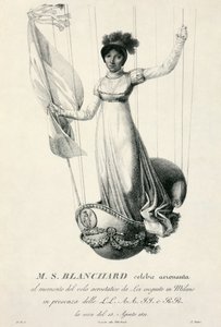 صورة لمنطفة البالون الفرنسية صوفي بلانشارد أثناء رحلتها في ميلانو بإيطاليا عام 1811 بواسطة لويجي رادوس