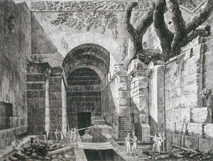 بقايا رومانية في قلعة غاندولفو ، بحيرة ألبانو ، من "آثار معالم روما" ، نُشرت في 1824-1826 (حفر)