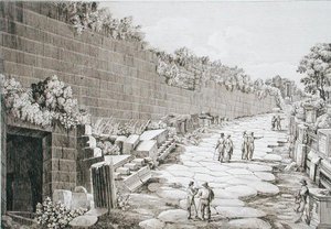 الطريق الروماني إلى توسكولو ، بعد التنقيب الأول في عام 1825 ، من "Le Antichita dei contorni di Roma" ، نُشر في 1824-1826 (حفر)
