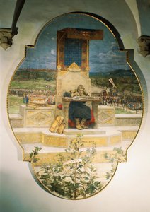 إرنيريو يلاحظ القوانين القديمة ، بواسطة لويجي سيرا (1846-1888) ، لوحة جدارية منفصلة ، 486 × 355 سم بواسطة لويجي سيرا
