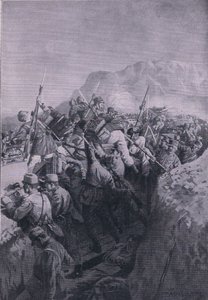هجوم فاشل من قبل الإيطاليين على مرتفعات دوبيردو ، من حانة التاريخ المصور للحرب العالمية 1914-1915. بواسطة Union Berlagsefellfchaft بواسطة م. باراسكودس