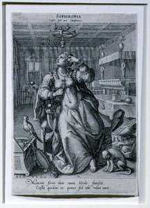 سوفرونيا ، من سلسلة تصور "ثلاث نساء كرموز للعفة" ، نقشها رافائيل سادلر الأول (1561-1632) حوالي 1590 (نقش) بواسطة مارتن دي (بعد) فوس