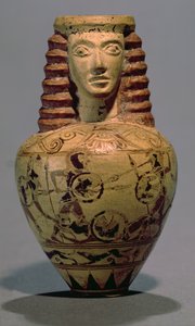 بروتو-كورنثوس أريبالوس برأس إنسان ، مزين بمشهد قتالي ، c.640 قبل الميلاد (الفخار) بواسطة ماكميلان رسام