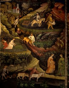 Work in fields, detail from Month of October, Cycle of Months بواسطة المايسترو (Attr. To) Venceslao