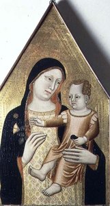 مادونا والطفل ، حوالي 1340 (تمبرا على اللوح) بواسطة مايسترو دي ميزانا (fl.c 1340)
