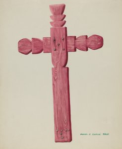 الصليب الأحمر الخشبي يستخدم كحجر شاهد القبر ، ج. 1937. بواسطة ماجل ج