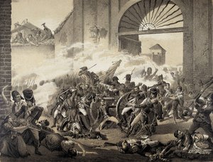 إسبانيــا. Guerra de Independecia (1808). الثاني من مايو في مدريد. وفاة لويس داويز وهو يدافع عن حديقة مونتيليون. نقش بعد لوحة لمانويل كاستيلانو. التصوير الفوتوغرافي. بواسطة مانويل (بعد) كاستيلانو