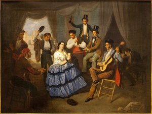 راقصة في منزل كرنفال. لوحة لمانويل كابرال بيجارانو (1827-1891) ، زيت على قماش