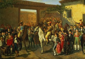 الخيول في فناء من قبل بولرينغ قبل مصارعة الثيران ، مدريد ، 1853 (التفاصيل) بواسطة مانويل كاستيلانو