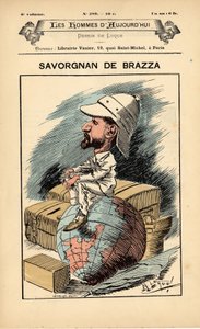 غلاف Les Hommes Today ، العدد 289 ، رسم توضيحي لمانويل لوك (1854-1919): مستعمرات الاستعمار الاستعماري - المستكشف ، بيير سافورجنان دي برازا (1852-1905) - الأرض بواسطة مانويل لوك
