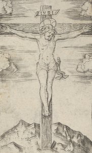 المسيح على الصليب ، من سلسلة القديسين الصغار "بيكولي سانتي" ، كاليفورنيا. 1500-1527. بواسطة ماركانتونيو رايموندي