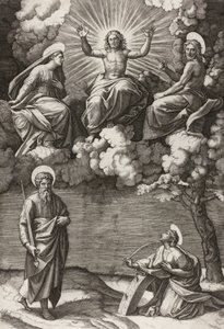 المسيح والعذراء والقديس يوحنا المعمدان مع القديسين بولس وكاترين ، 1520-25 بواسطة ماركانتونيو رايموندي