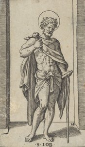 القديس أيوب ، مرتديًا عباءة ، من سلسلة 'Piccoli Santi' Small Saints ، كاليفورنيا. 1 ... ، كاليفورنيا. 1500-1527. بواسطة ماركانتونيو رايموندي