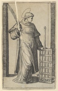 سانت لورانس ، اليد اليسرى مستندة على شواية ، من سلسلة 'Piccoli Santi' Sm ...، ca. 1500-1527. بواسطة ماركانتونيو رايموندي