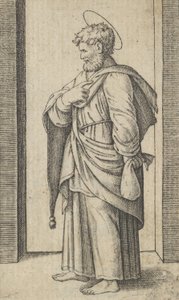القديس ماثيو ، كيس صغير في يده اليسرى ، من مسلسل 'Piccoli Santi' Sm ... ، كاليفورنيا. 1500-1527. بواسطة ماركانتونيو رايموندي