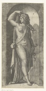 امرأة تجسد الحكمة (Prudentia) بالثعبان والقناع سبعة فضائل (عنوان المسلسل) بواسطة ماركانتونيو رايموندي