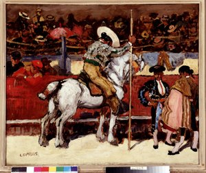 Picador و matador في ساحة مشهد مصارعة الثيران. رسم لمارسيل ليبرين (1891-1931) خافت. 50x61 سم ذكر إلزامي: مجموعة مؤسسة بخصوص بروفانس ، مرسيليا